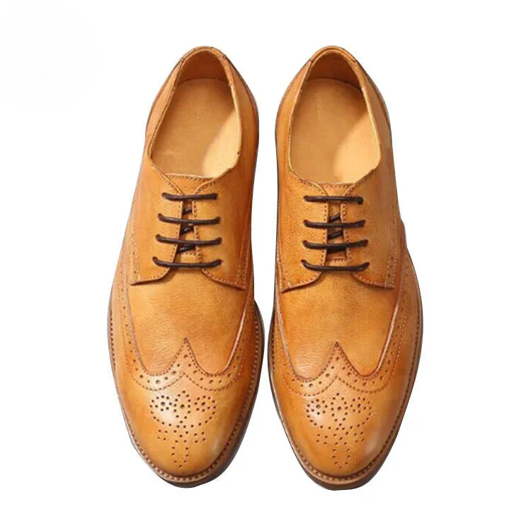 Handmade Leather Brogue Derby Shoes for Men