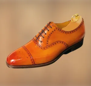 Handmade Men's Tan Brown Calfskin Oxford Shoes