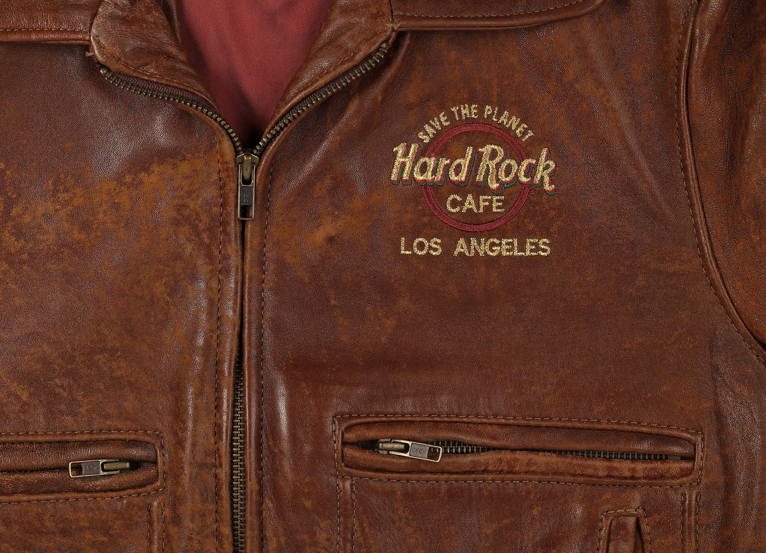 Hard Rock Cafe Los Angeles 90s Leather Jacket - Brown - S