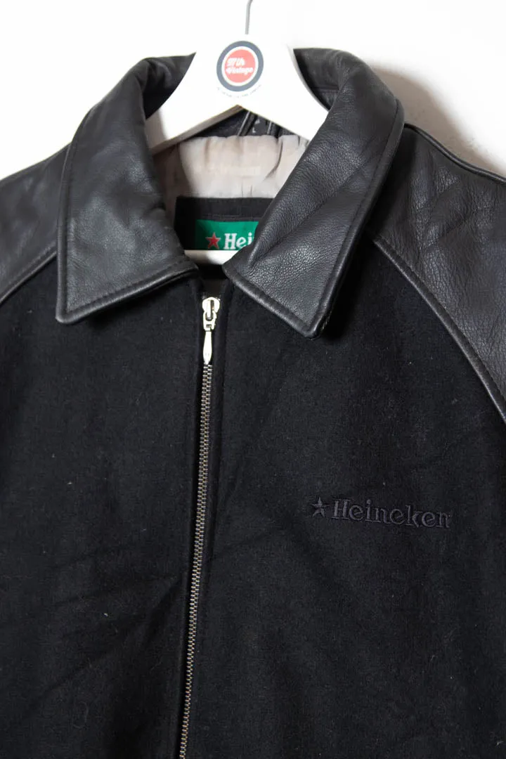 Heineken Leather Wool Bomber Jacket (XL)