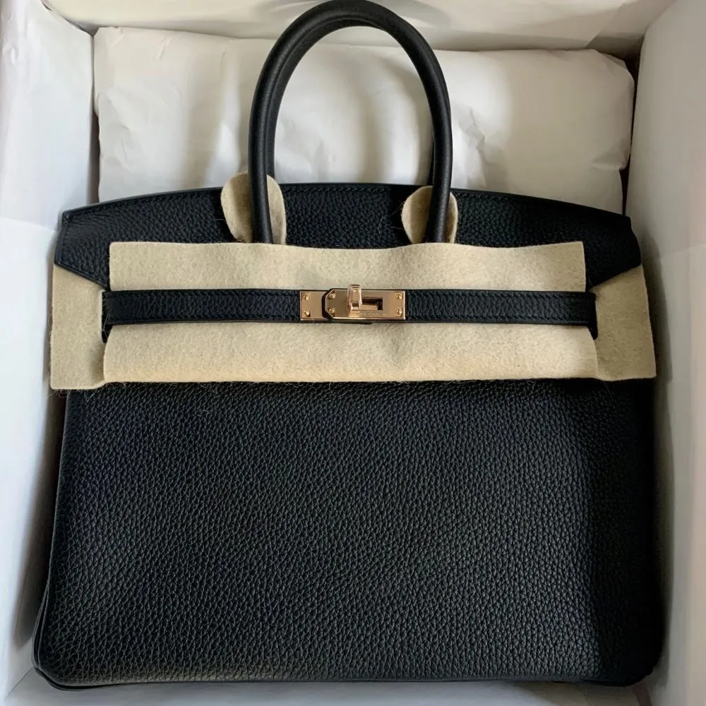 Hermès Birkin 25 Noir (Black) Togo Rose Gold Hardware RGHW