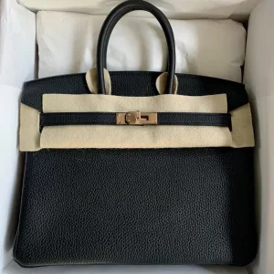 Hermès Birkin 25 Noir (Black) Togo Rose Gold Hardware RGHW