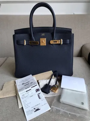 Hermès Birkin 30 Bleu Nuit Togo Gold Hardware GHW X Stamp 2016 <!18967751>