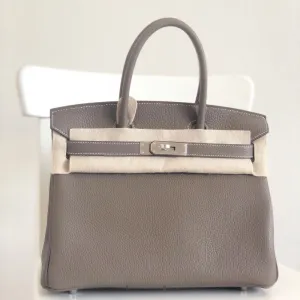 Hermès Birkin 30 Etoupe Taurillon Clemence Palladium Hardware PHW