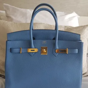 Hermès Birkin 35 Bleu Azur Togo Gold Hardware GHW