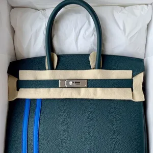 Hermès Birkin Limited Edition 30 Vert Cyprès/Bleu Zellige Officier Togo Palladium Hardware PHW