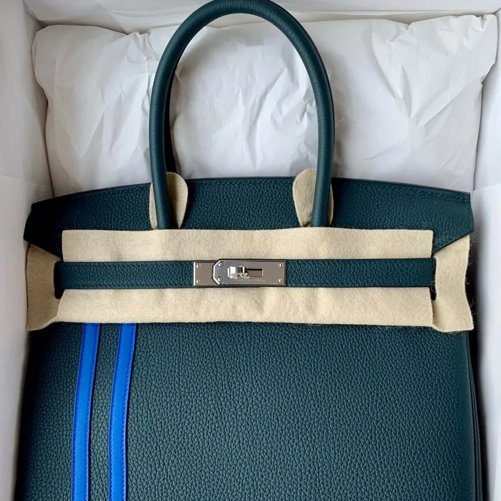Hermès Birkin Limited Edition 30 Vert Cyprès/Bleu Zellige Officier Togo Palladium Hardware PHW