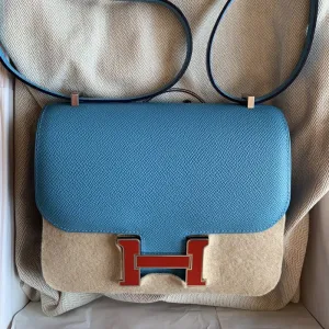 Hermès Constance 18 Bleu du Nord/Rouge de Coeur Epsom Enamel Hardware ENA