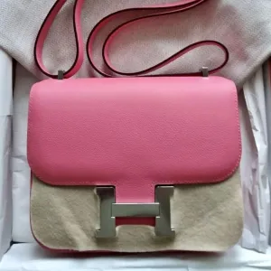 Hermès Constance 18 Rose Azalee Evercolor Palladium Hardware PHW