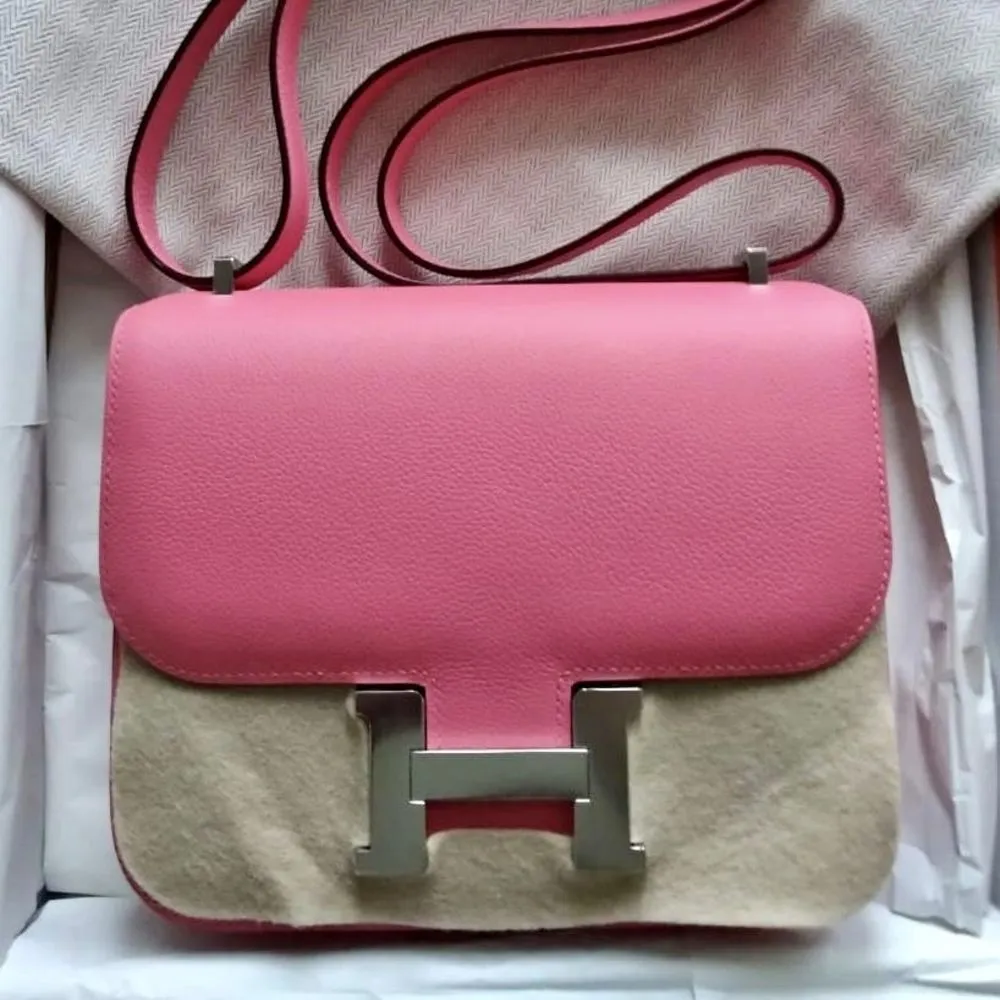 Hermès Constance 18 Rose Azalee Evercolor Palladium Hardware PHW