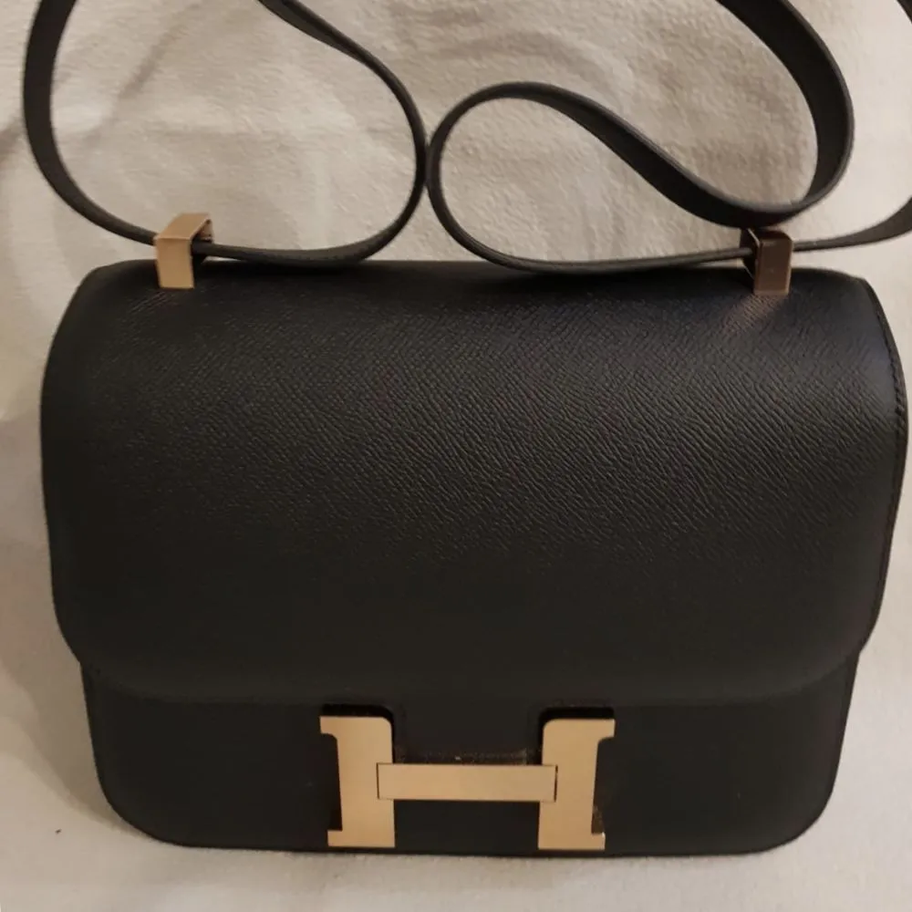 Hermès Constance 24 Noir (Black) Epsom Rose Gold Hardware RGHW