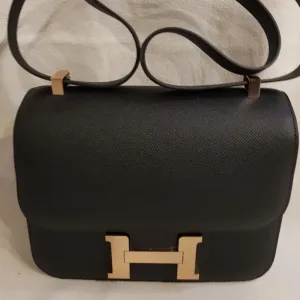 Hermès Constance 24 Noir (Black) Epsom Rose Gold Hardware RGHW