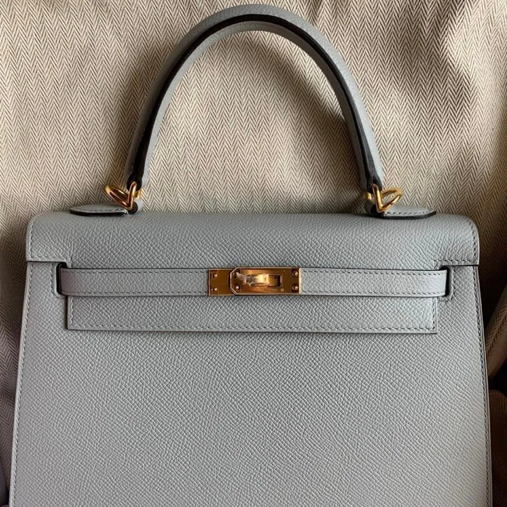 Hermès Kelly 25 Bleu Glacier Sellier Epsom Gold Hardware GHW