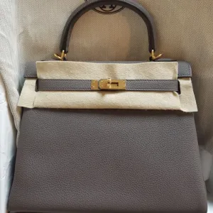 Hermès Kelly 25 Gris Etain Togo Gold Hardware GHW