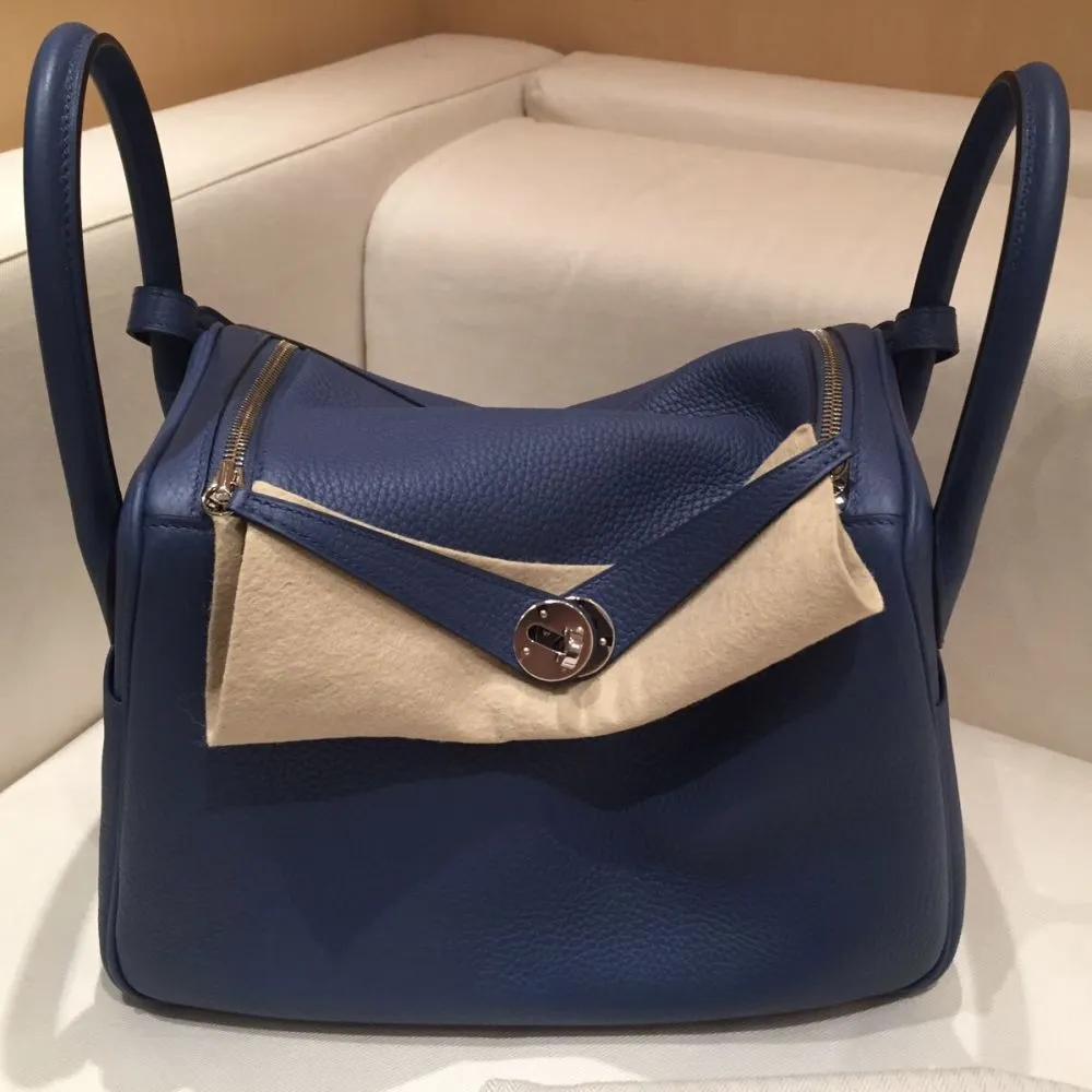 Hermès Lindy 30 Bleu Agate/Gris Mouette Verso Taurillon Clemence Palladium Hardware PHW