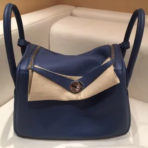 Hermès Lindy 30 Bleu Agate/Gris Mouette Verso Taurillon Clemence Palladium Hardware PHW