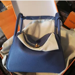 Hermès Lindy 30 Bleu Brighton Taurillon Clemence Gold Hardware GHW