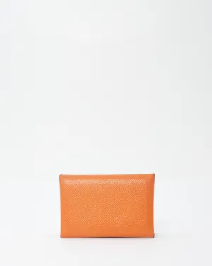 Hermès Orange Leather Calvi Card Holder
