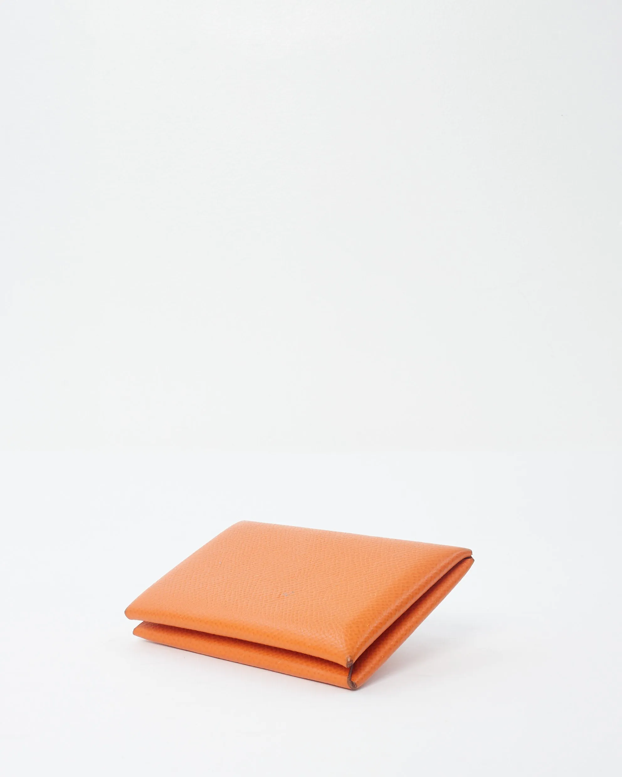 Hermès Orange Leather Calvi Card Holder
