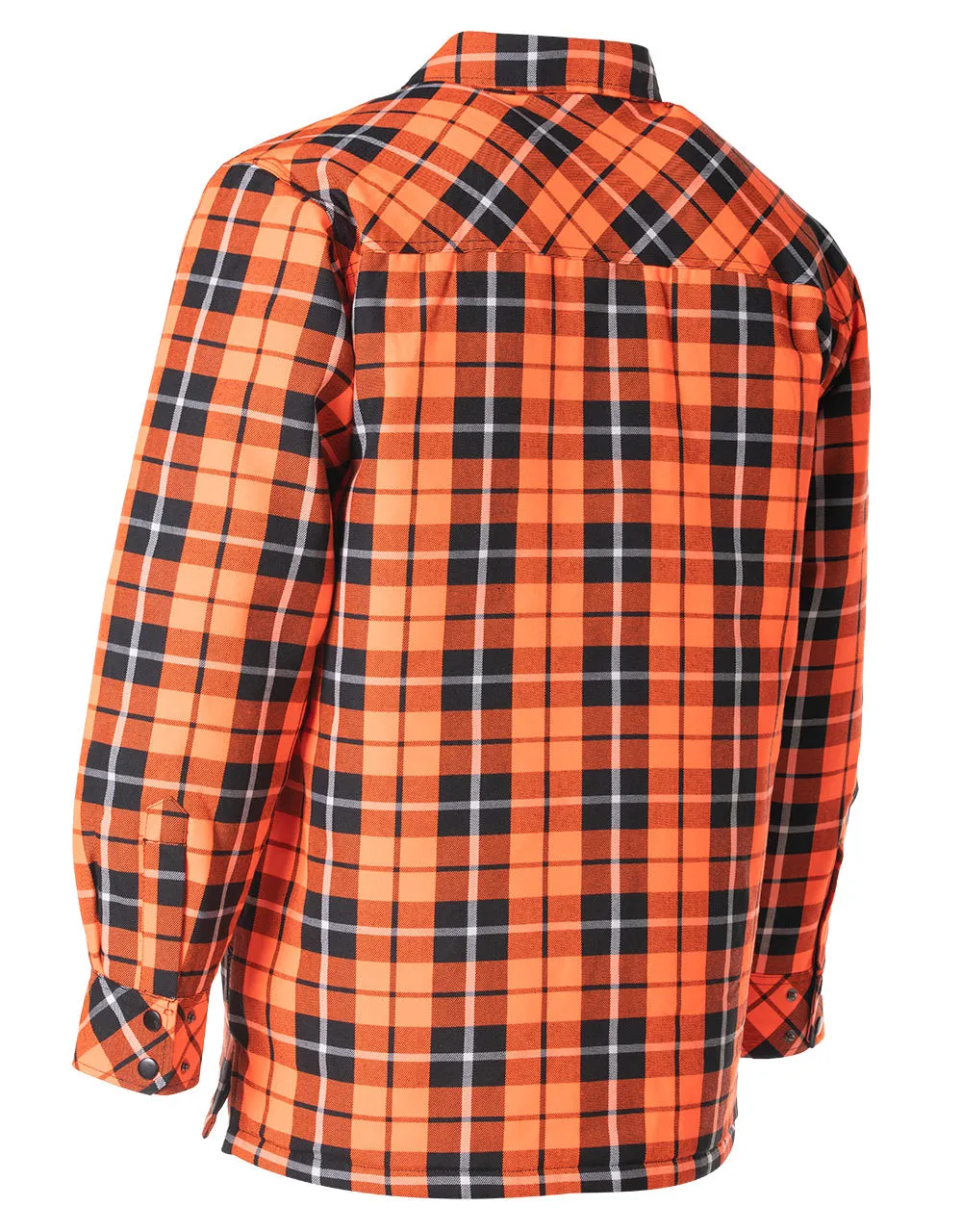 Hi Vis Orange Tartan Plaid Quilted Flannel Shirt Jacket with Front Zip