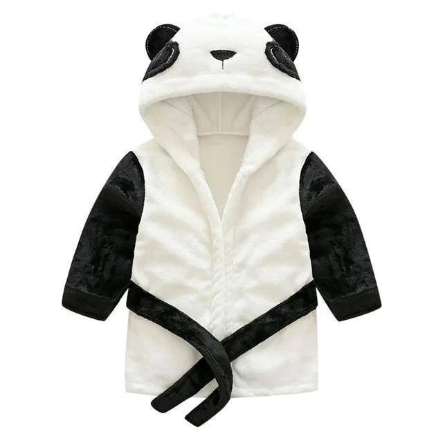 Hooded Flannel Lovely Animals Bathrobe- Pink, Grey, Black, White