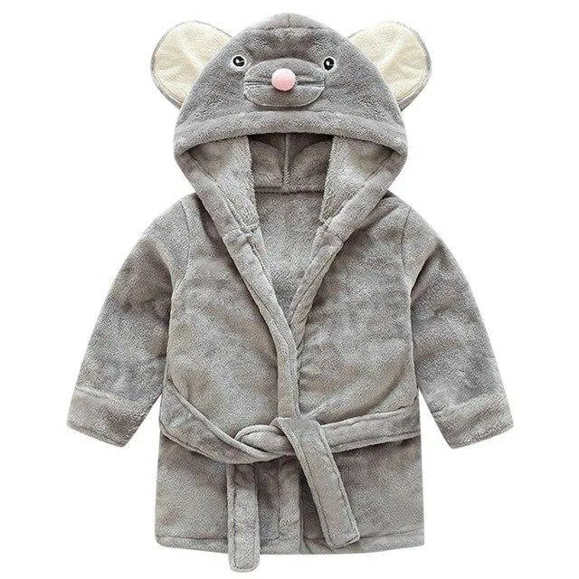 Hooded Flannel Lovely Animals Bathrobe- Pink, Grey, Black, White