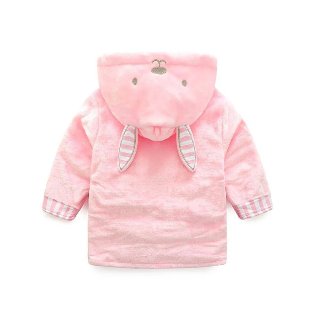 Hooded Flannel Lovely Animals Bathrobe- Pink, Grey, Black, White