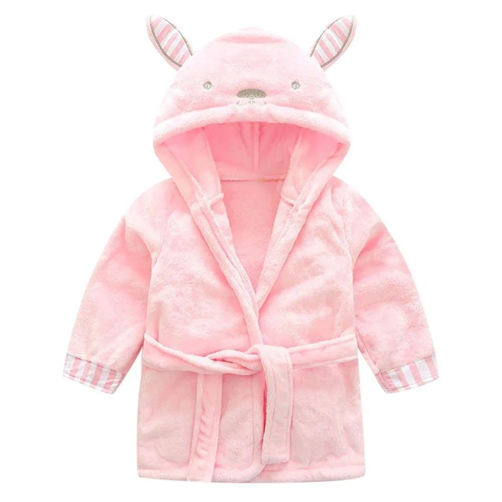 Hooded Flannel Lovely Animals Bathrobe- Pink, Grey, Black, White