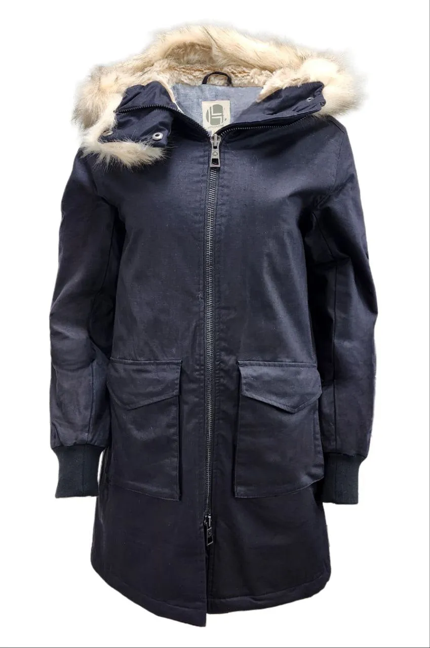 HoodLamb Women's Black Long Natural Hemp Hooded Parka 420 NWT