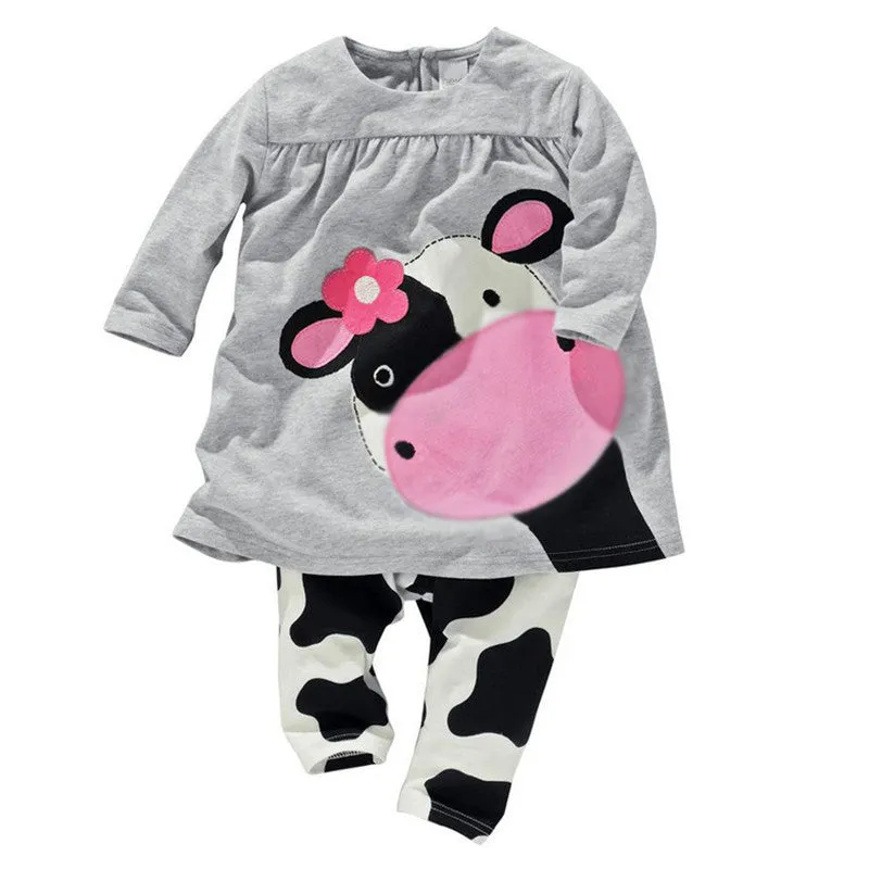 Hot sale spring autumn baby girl clothes casual long-sleeved T-shirt Pants suit Tracksuit the cow suit of the girls