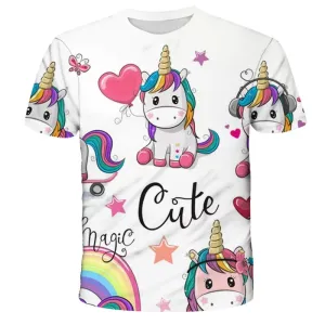 HPSP Shirt, Custom Birthday Shirt, Girls T Shirt Kids Children Unicorn Tshirt Short Sleeves Summer Clothes Print Cartoon Tee White Yellow Pink Color Child Clothing