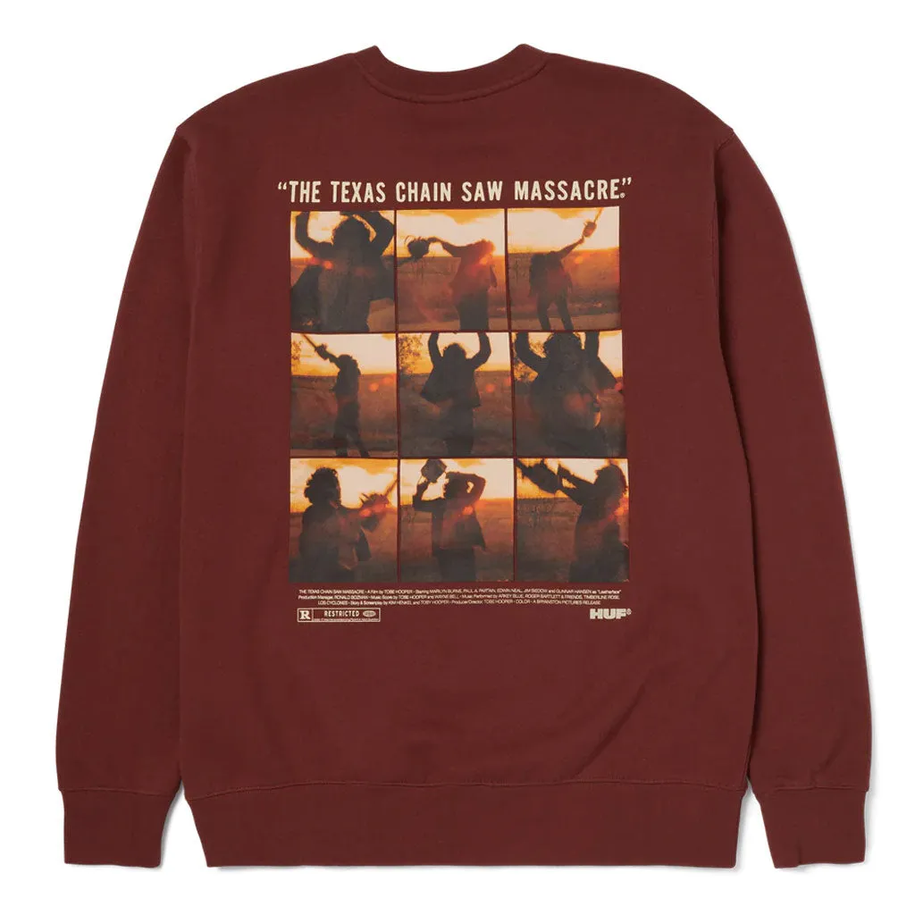 HUF X TEXAS CHAINSAW MASSACRE UNPARALLELED TERROR CREWNECK - CHOCOLATE