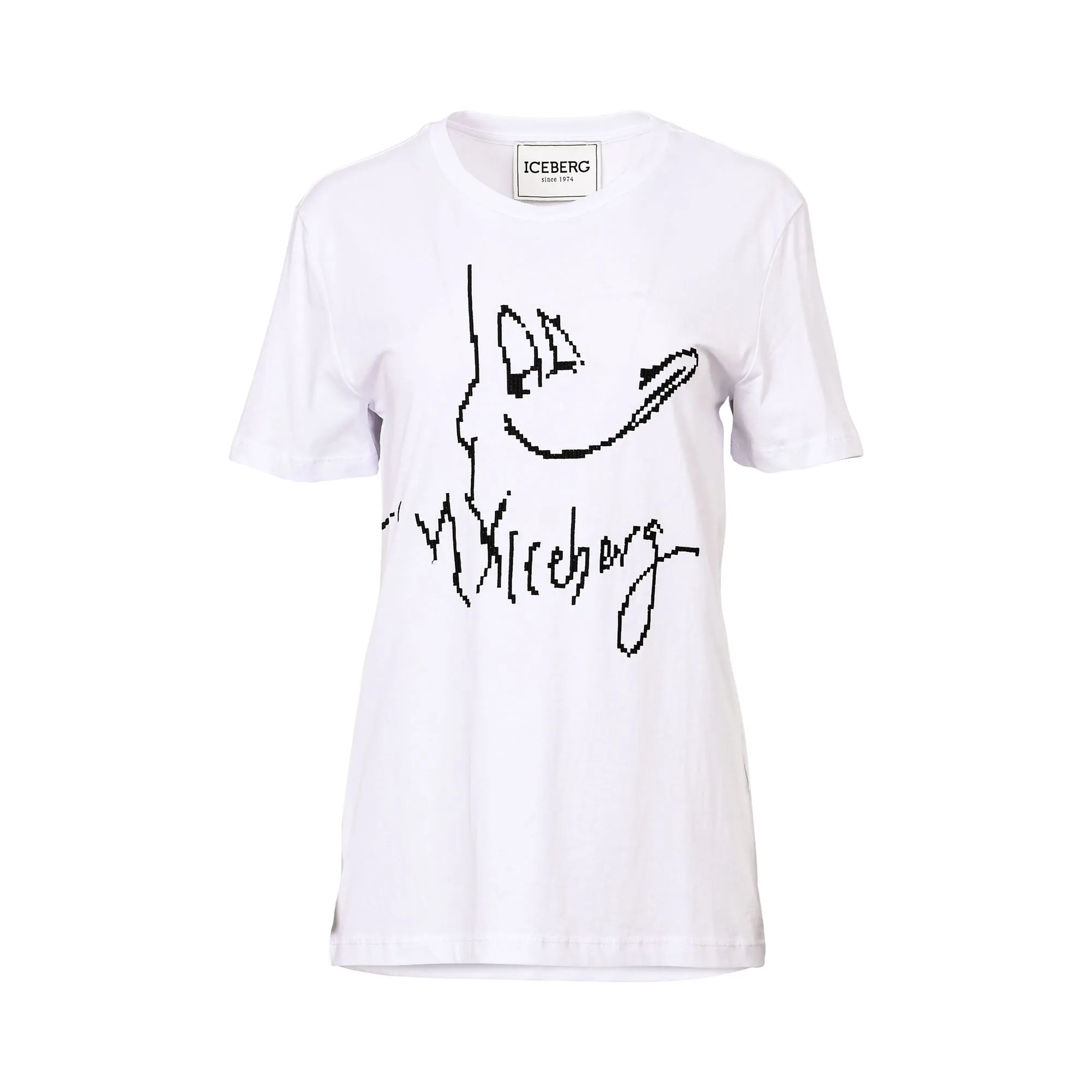 Iceberg Women's White Crew Neck T-Shirt with Cartoon Character and Signature Graphic