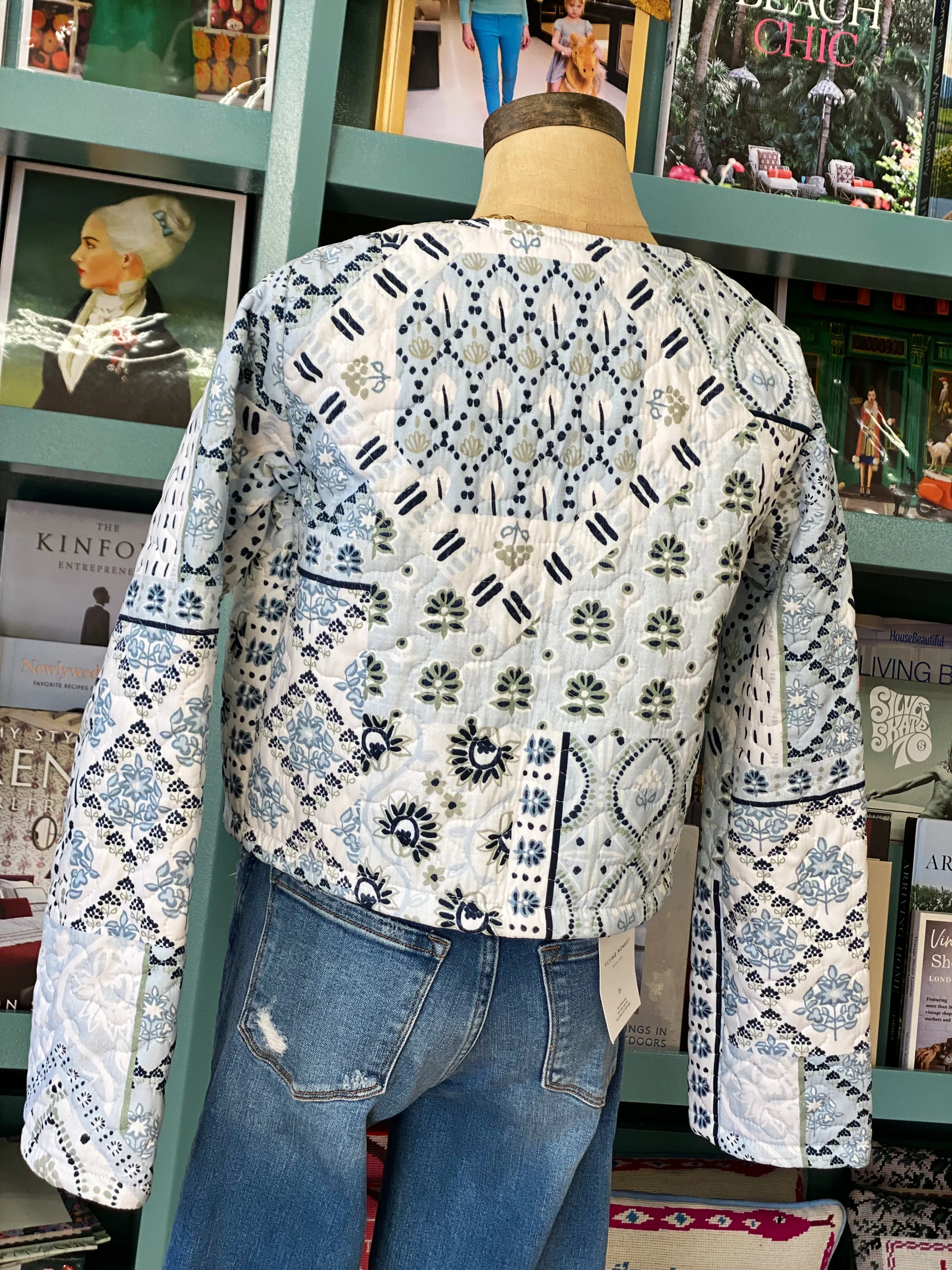 Ida Mae Laramie Patchwork Blue Quilted Cropped Jacket