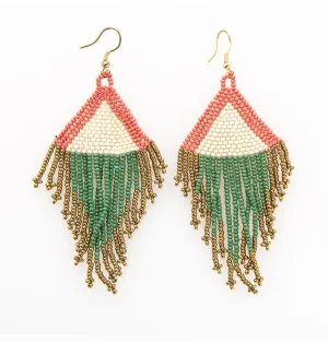 INK   ALLOY - Terra Cotta, Ivory, Emerald and Gold Fringe Earrings