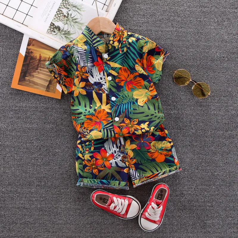 INSTOCK-children's clothing boys short-sleeved shirt floral set