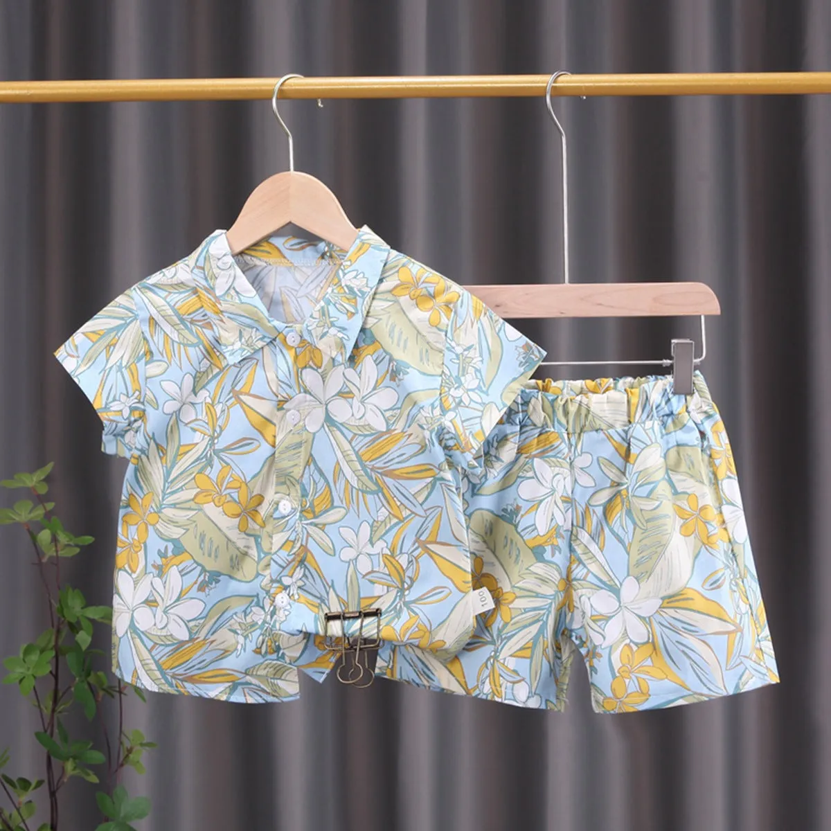 INSTOCK-children's clothing boys short-sleeved shirt floral set