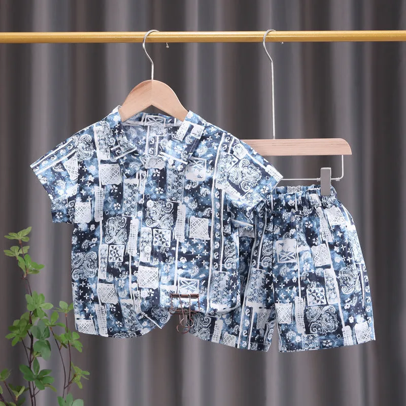 INSTOCK-children's clothing boys short-sleeved shirt floral set