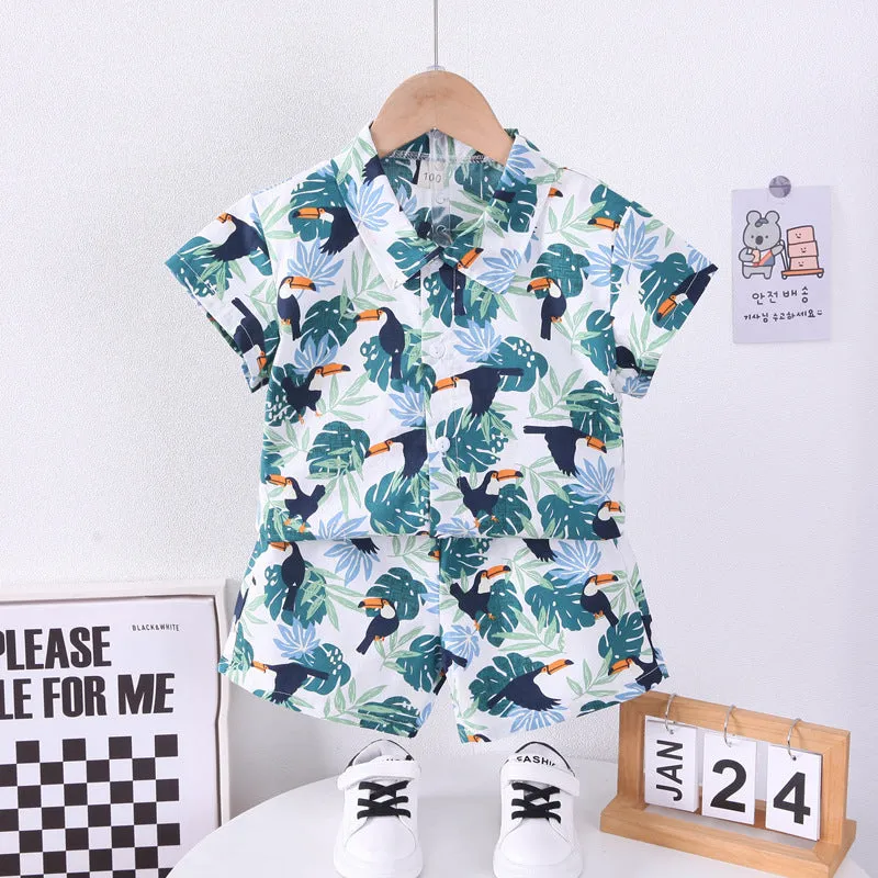 INSTOCK-children's clothing boys short-sleeved shirt floral set
