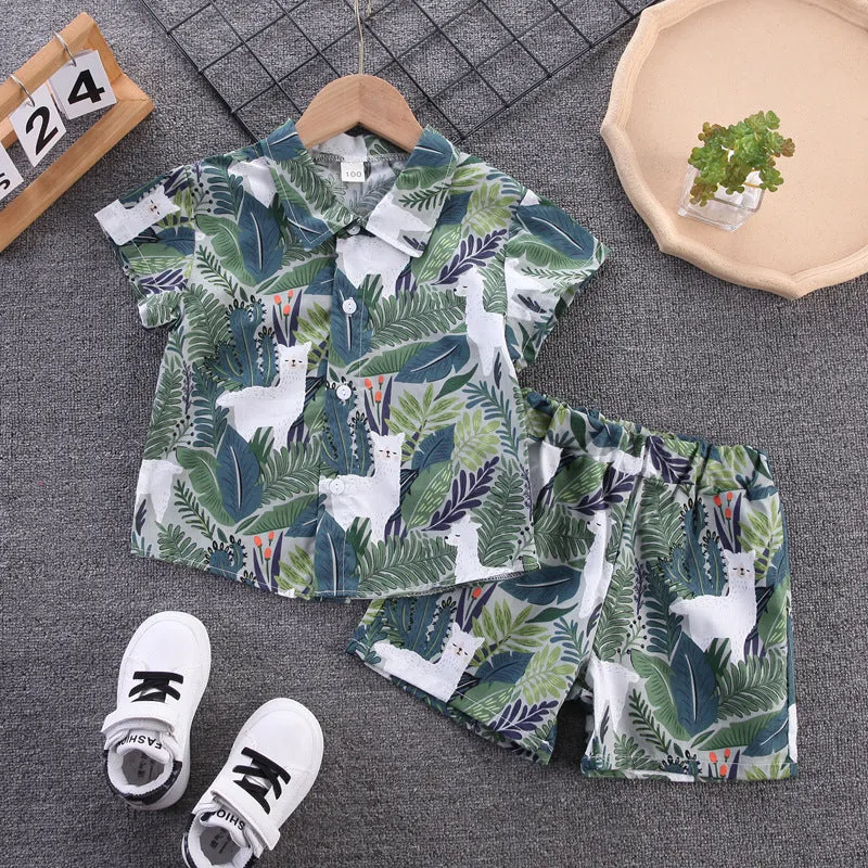 INSTOCK-children's clothing boys short-sleeved shirt floral set