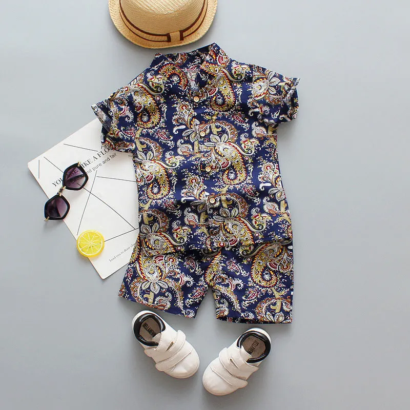 INSTOCK-children's clothing boys short-sleeved shirt floral set