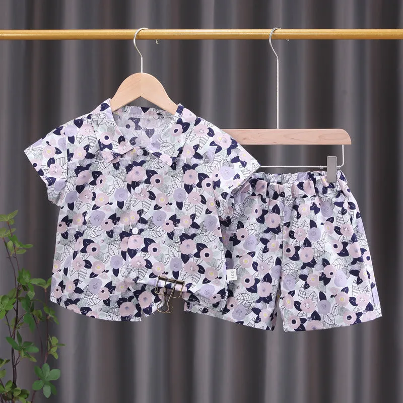 INSTOCK-children's clothing boys short-sleeved shirt floral set