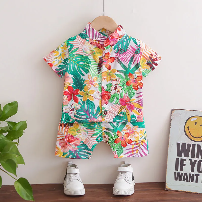 INSTOCK-children's clothing boys short-sleeved shirt floral set
