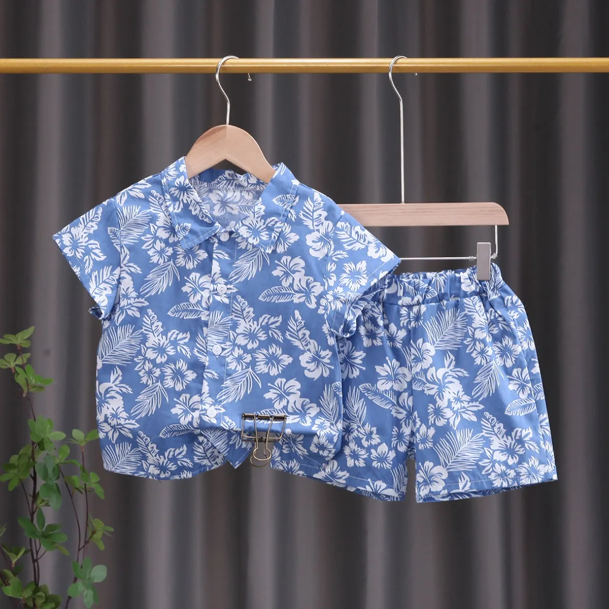 INSTOCK-children's clothing boys short-sleeved shirt floral set