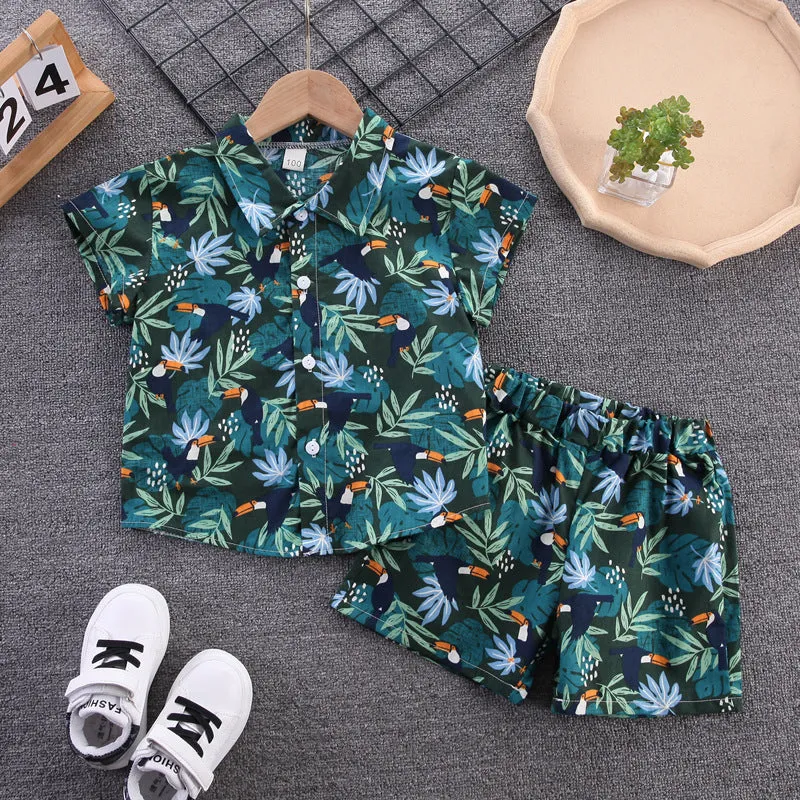 INSTOCK-children's clothing boys short-sleeved shirt floral set