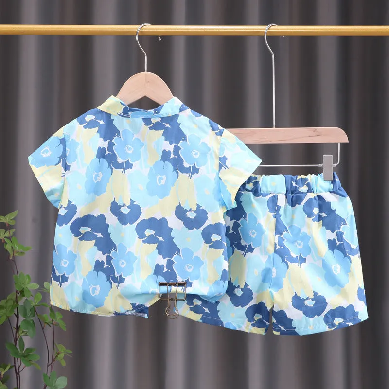 INSTOCK-children's clothing boys short-sleeved shirt floral set