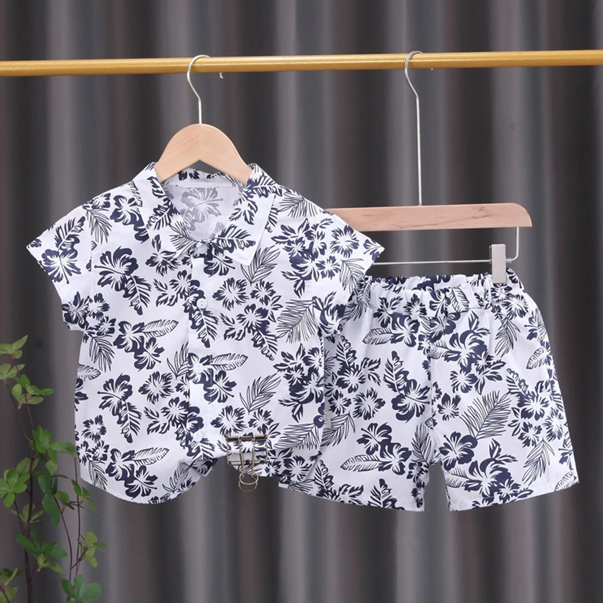 INSTOCK-children's clothing boys short-sleeved shirt floral set