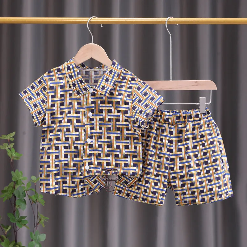 INSTOCK-children's clothing boys short-sleeved shirt floral set