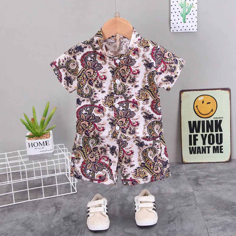 INSTOCK-children's clothing boys short-sleeved shirt floral set
