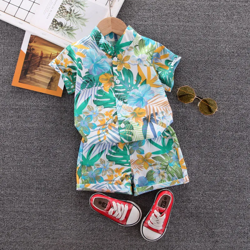 INSTOCK-children's clothing boys short-sleeved shirt floral set
